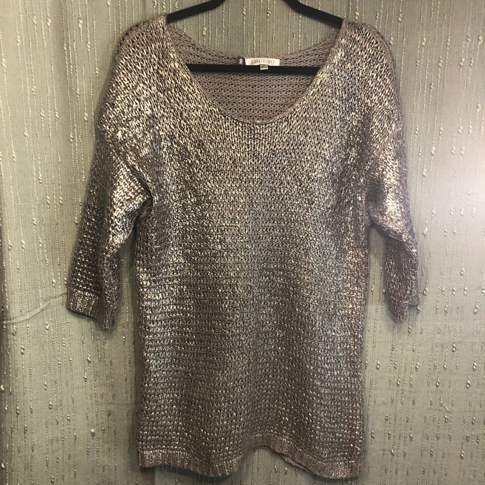 Jennifer Lopez Metallic 3/4 Sleeve Sweater- Size Medium